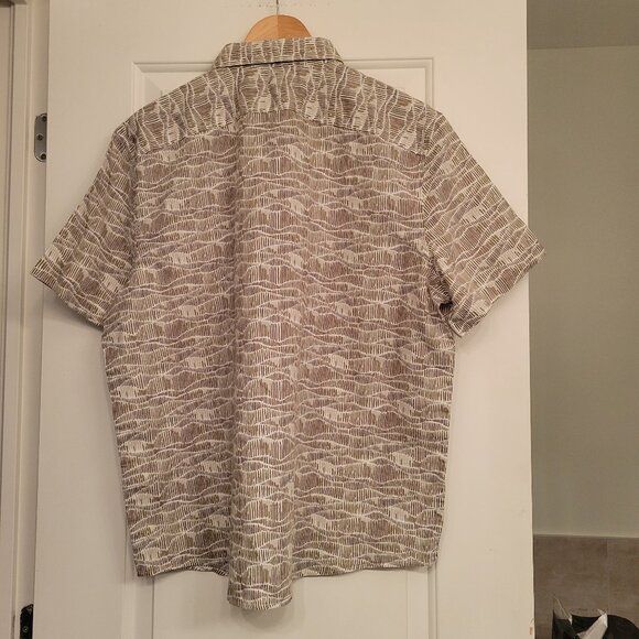 PERRY ELLIS Short Sleeve Wave Linen Blend Button Down Shirt Size XL Brown - Picture 2 of 9